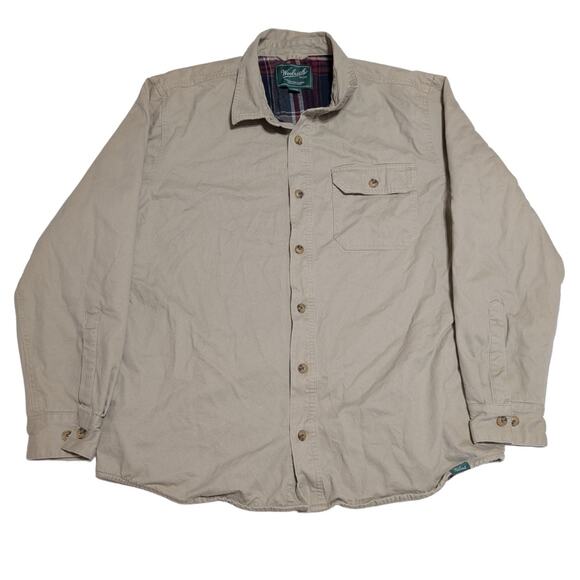 Vintage Woolrich Shirt Mens XL Shacket Plaid Lined Tan Chore Barn Work Jacket - Picture 5 of 8
